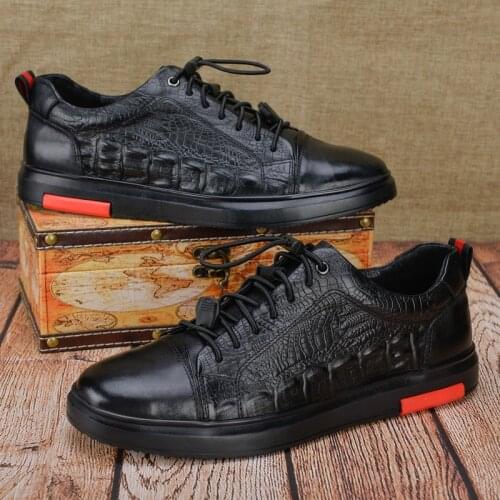 High Quality Men Genuine Leather Casual Shoes Lace Up Crocodile Design Comfortable Sole Men Daily Leather Shoes