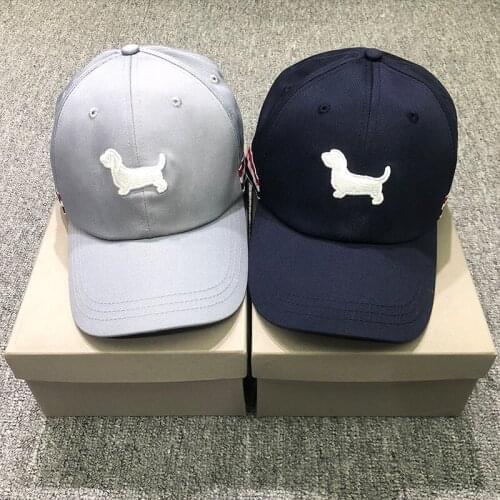 TB THOM Brand Men Women Hat Summer Dog Embroidery Adjustable Sun Protect Travel Hat Casual Outside Striped