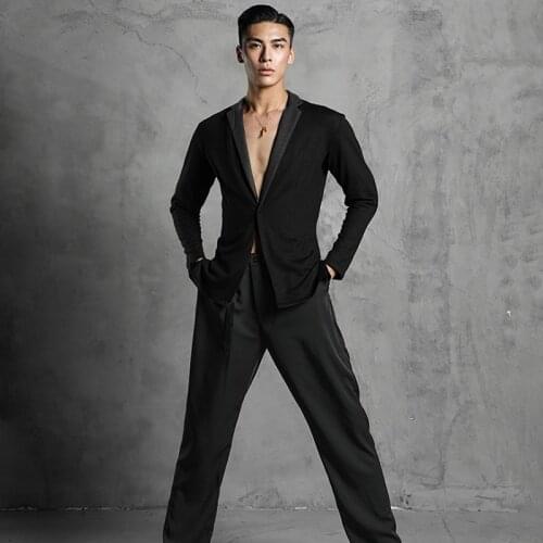 2021 Men Latin Dance Tops Adult Black Cardigan Shirt Latin Dance Practice Clothes Cha Cha Rumba Samba Competition men shirt