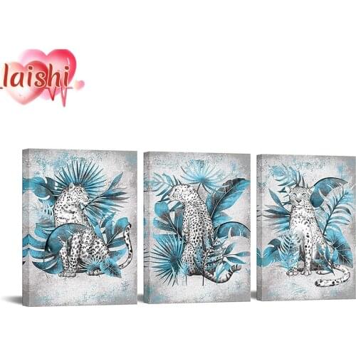 3pcs Leopard, animal art Full Round Drill Diamond Painting Cross Stitch Kit Embroidery Rhinestones Mosaic Art Wall Sticker Decor