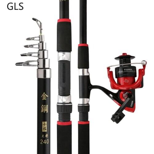 New Portable 2.1M-3.6 Ultra Light Carbon Fiber Telescopic Rod and 3BB 4.7:1 Fishing Reel Spinning Fishing Rod Reel Combo