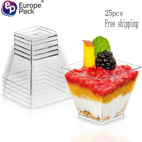 Disposable Plastic Cup Square Dessert Cup Crystal Clear Plastic Food Container Appetizer Jelly Yogurt Mousse Dessert Baking Cup