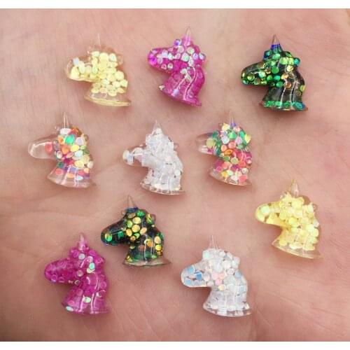300Pcs Mix Resin Colorful Glitter Paillette Filled Unicorn Flatback Cabochon Rhinestone Scrapbook DIY Wedding Applique Ornament