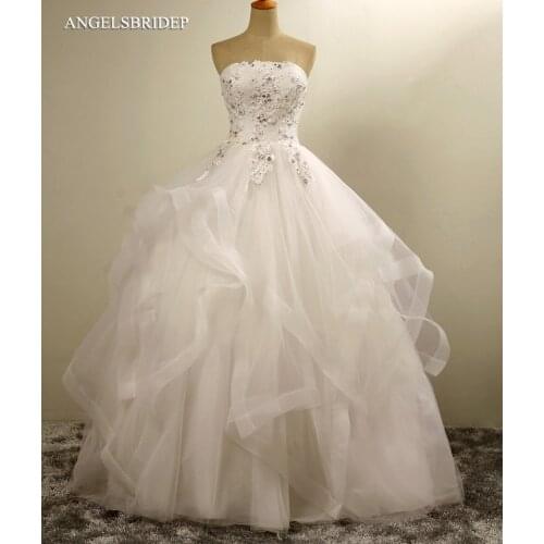 Luxury Strapless Ball Gown Wedding Dresses Applique Crystal Floor-Length Robe de mariee Formal Bridal Gowns Bride Dresses
