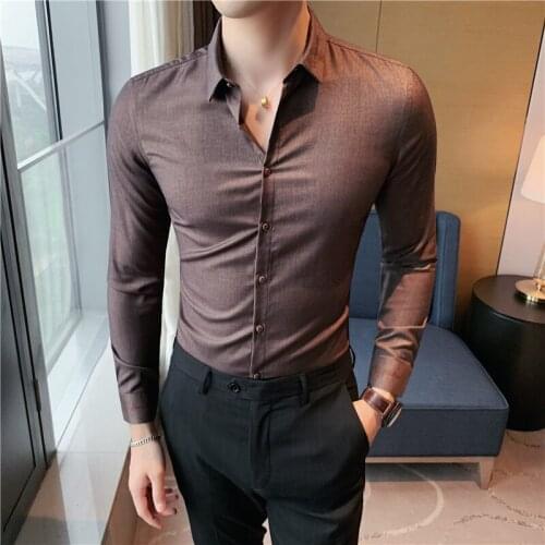 British Style Spring New 2021 Shirts for Men Clothing Long Sleeve Simple Spliced Design Slim Fit Club Tuxedo Chemise Homme 3XL-M