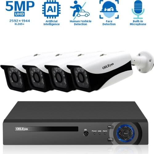 POE CCTV Camera Security System Kit 5MP 4CH POE NVR Kit 4K Outdoor Audio Night Vision Video Surveillance System Set 4 Channel