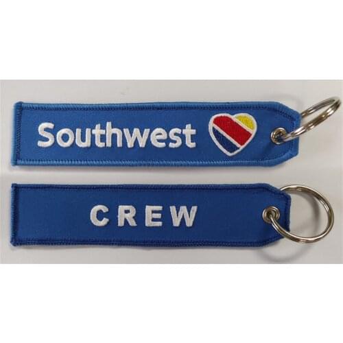 Southwest Crew Airlines Logo Fabric Embroidery Keychain Motorcycle Lock Keychain Luggage Tag Keytag