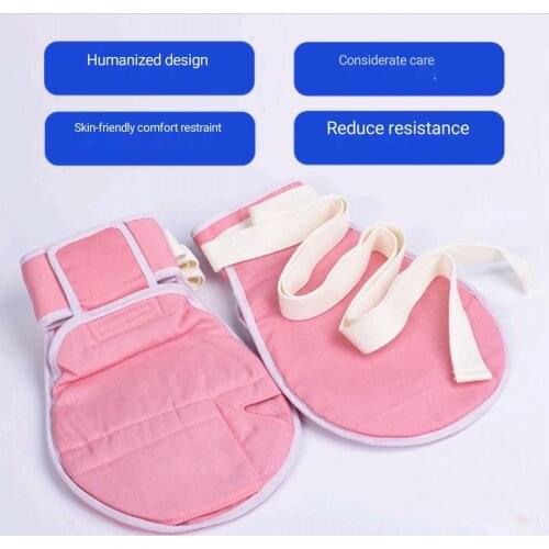 Pink Cotton Anti-Drawing Anti-Scratch Restraint Gloves For The Elderly And Patient Fixed Care With Sealing /Open Mouth