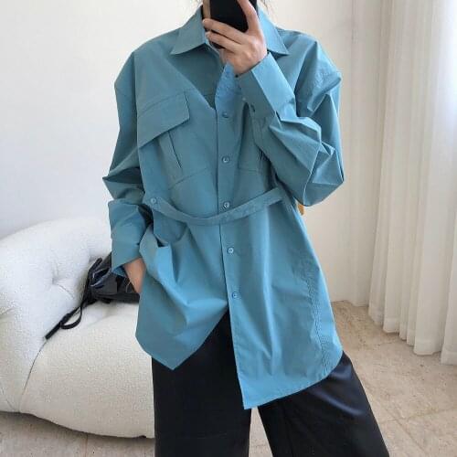 Spring New European and American Fashionable Design Lapel Shirt Loose Slimming Waist-Tight Matte Texture Top for Women