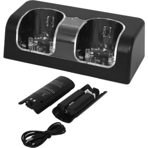 69HA 2 Ports Charging Station with 2 Rechargeable 2800 mAh Battery Pack Compatible with Wii Remote Controller