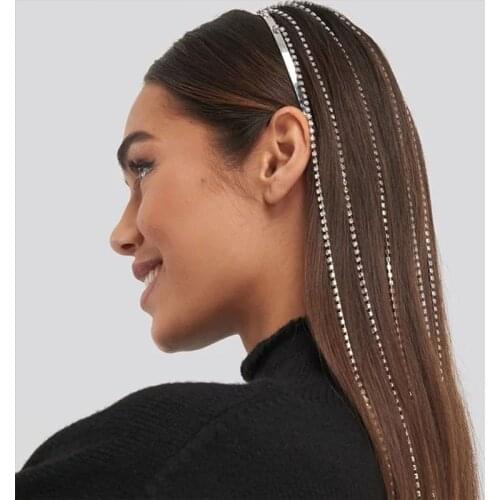 2020 New Fashion Shiny Crystal Handmade Fringed Long Tassel Hair Band for Women Wedding Party Club Chic Hair Accessories