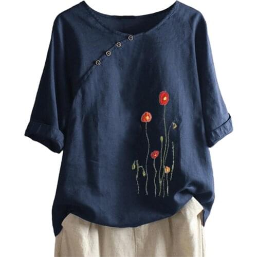 Office Lady Long Sleeve O Neck Floral Embroidery Buttons Vintage Shirt Blouse Top Womens Clothing блузка женская ropa de mujer