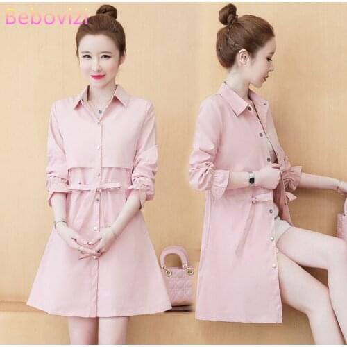 M-3XL Plus Size Pink Black Coat Outerwear Women Fashion Casual Spring Autumn Trench Coat Female Korean Office Woman Clothes