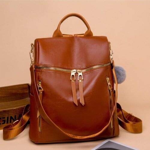 Womens Imitation Leather Backpack Purse Large Capacity Multiple Zipper Pockets Shoulder Bag Convertible Satchel Handbag for