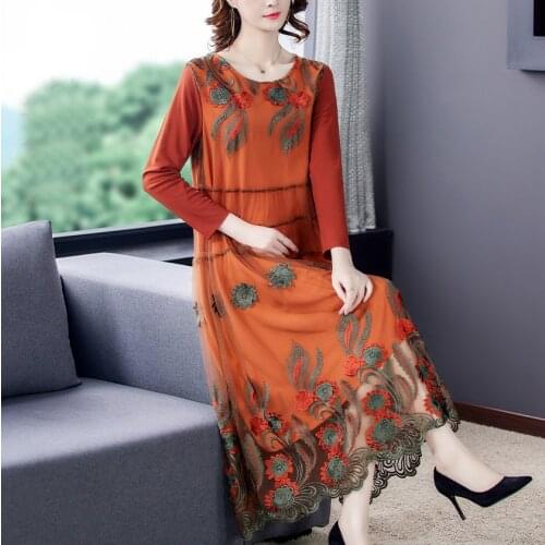 2021 High Quality Floral Mesh Embroidery Maxi Vestido Spring Vintage Black 5XL Plus Size Dress Elegant Women Bodycon Party Dress