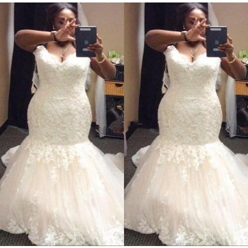 Plus Size Wedding Dresses Modest Mermaid Sweetheart Neck Trumpet Bridal Gowns Sweep Train Tulle Wedding Dress African