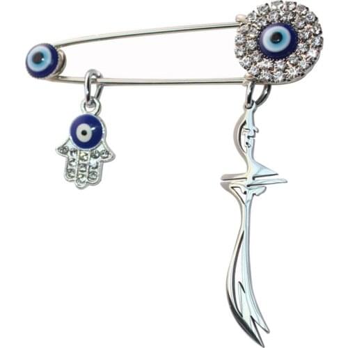 ZKD muslim HZ Zulfiqar Sword of Imam Ali Turkish evil eye hamsa hand of fatima Baby Pin Stainless Steel Scarf Hijab brooch