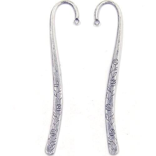 1Pc Bookmarks With Loop Rose Flowers Carved Silver Tone Jewelry DIY Making Findings 122mm