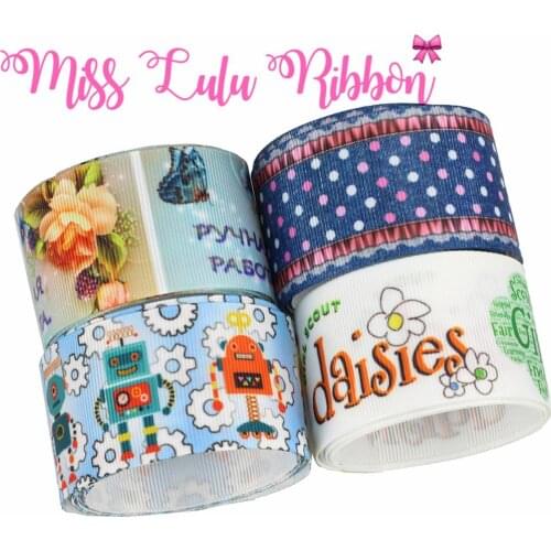 16mm-75mm Robot Colorful Dots Jeans Printed Grosgrain/Foe Ribbon Flower Hair Band Making 50yards/roll DIY Party Gift Decor