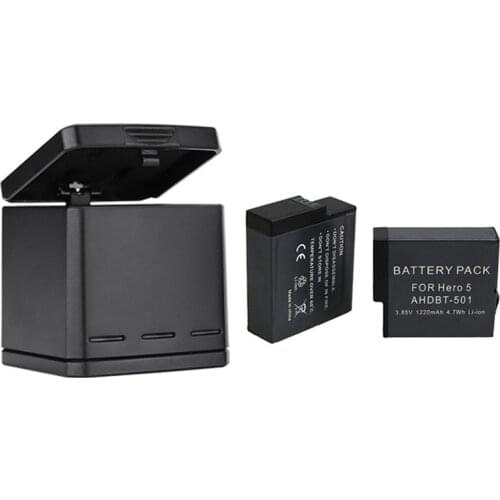 3 Way Charger Battery Charging Storage Box Carry Case+ 2Pcs Rechargeable Battery for GoPro Hero 5 Hero 6 Hero7 Black Accessories