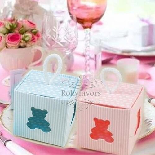 50pcs Little Teddy Bear Favor Boxes Baby Shower Baptism Party Candy Box Christening Gift Box Kid Birthday Party Supplies