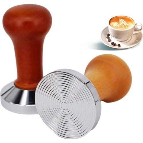 51/54/ 58mm Coffee Tamper Wooden Handle Barista Espresso Maker Grinder Handmade Coffee Powder Hammer Calibrated Pressure Tamper