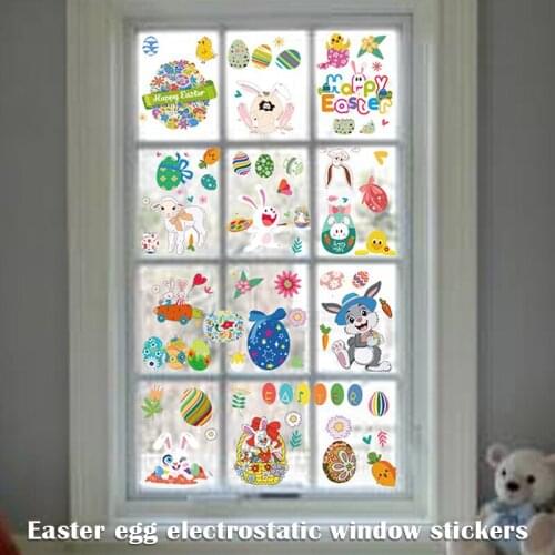9 Pcs Easter Decorations Bunny Window Clings Decor For Home Office Kids School Party Decorations Supplies B88