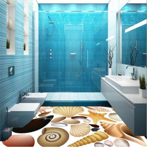 Beibehang Custom 3d floor 3D starfish conch bathroom floor wallpaper living room bathroom decoration painting