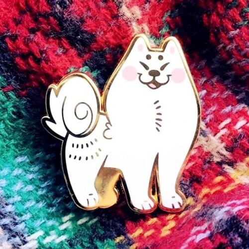 Cute White Samoyed Dog Brooch Pins Enamel Cartoon Lapel Pin Jacket Jeans Badge Brooch Fashion Accessories