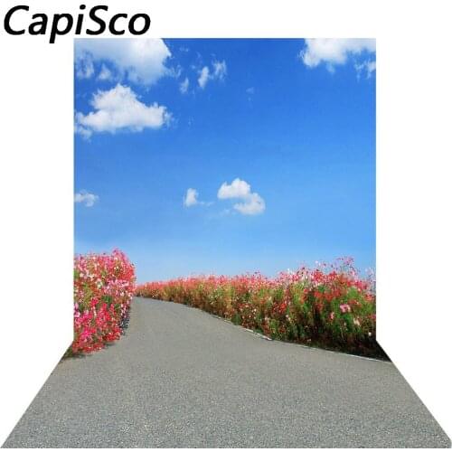 Capisco Photography Backdrops Blue Sky road flower photo background Baby Newborn Child background for photos backdrops