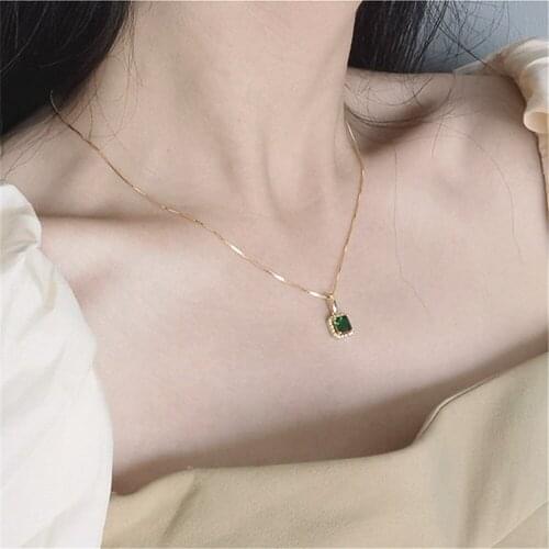 Hand-made Green Zircon Pendant Necklace Retro Elegant Clavicle Chain 925 Sterling Silver Simple Temperament Female Jewelry