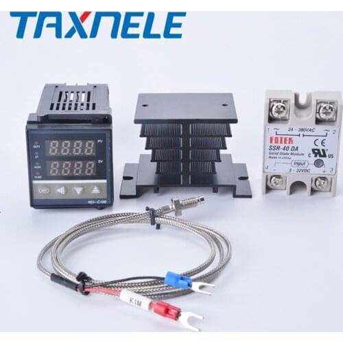 Digital PID Temperature Controller REX-C100 REX C100 thermostat + 40DA SSR Relay+ K Thermocouple 1m Probe RKC