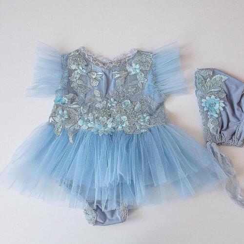 2 Pieces Baby Girls Romper+Hat Childrens lace romper New born Princess Photography Props 0-12M SLS0013