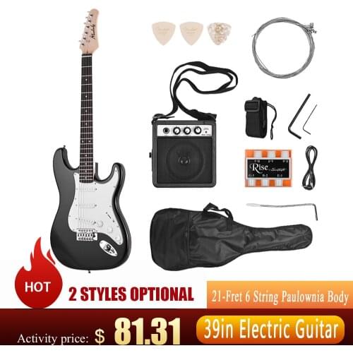 Muslady Electric Guitar 21-Fret 6 String Paulownia Body Maple Neck Solid Wood with Speaker Pitch Pipe Guitar Bag Strap RightHand