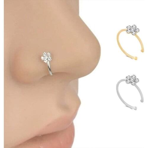 Hot sale Rhinestone Plum Blossom Nose Ring 925 Nose Nail Thai Style Body Piercing Jewelry Punk Nose Ring Trend Nose Ring 2021