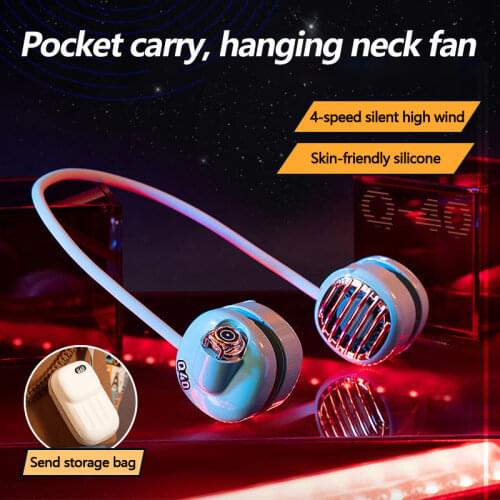 Handsfree Neck Fan USB Rechargeable 4 Wind Speed Portable Wearable Cooler Summer Outdoor Travel Neck Hanging Electric Fan
