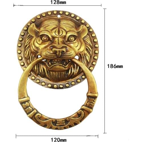 Brass Chinese Vintage Lion Head Furniture Door Pull Handle,128*186mm