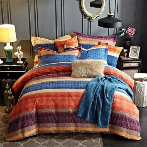 Fashion 100% Cotton Sanding Stripes Plaid Printed Bedding Set Western Bed Sheet set mans Duvet Cover Pillowcase Queen King 4pcs