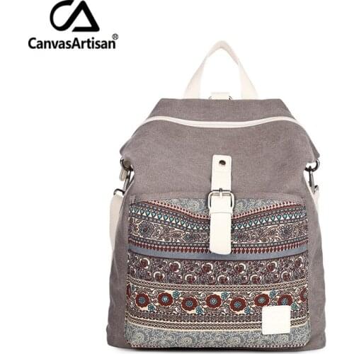 Canasartisan Fashion Simple Backpack Trend Womens Canvas Backpack Ethnic Womens Bag