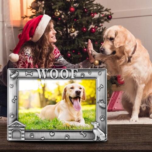 LASODY Metal Dog Photo Picture Tabletop Frame for Dog Woof Picture Frame Dog House Picture Frame Dog Photo Gift
