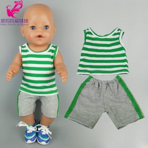 43cm baby doll clothes green stripe vest and short pants, 18 inch boy girl doll clothes sport set