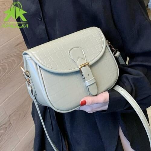 Luxury Fashion Women Messenger Bag High Quality Stone Pattern Saddle Bag Pu Leather Shoulder Bags New Designer Ladies Handbags