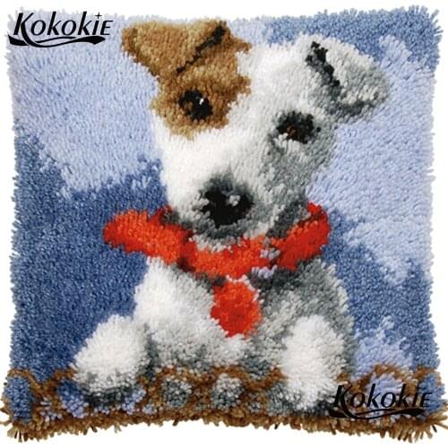 Handicraft cross stitch throw pillow embroidery needlework sets Crocheting Rug Yarn Pillowcase dog latch hook rug making kits