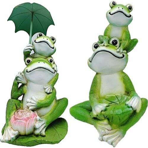 Garden Statue Cartoon Frog Figurines Resin Ornaments Sculpture Yard Lawn Decor