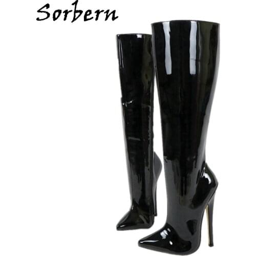 Sorbern Knee High Boots 18Cm Spike High Heel Pointed Toe Custom Wide Calf Fit Hard Shaft Winter Boot Sexy Fetish Heel Boot