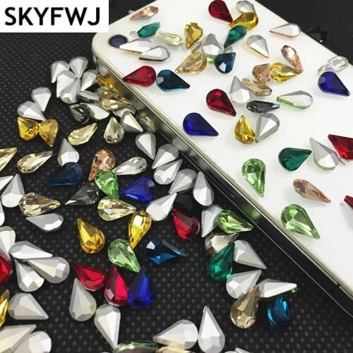 Glass Strass Pointback Teardrop 5x8mm 6x10mm 8x13mm All Colors Evening Dress Decorations Glueing On Rhinestones