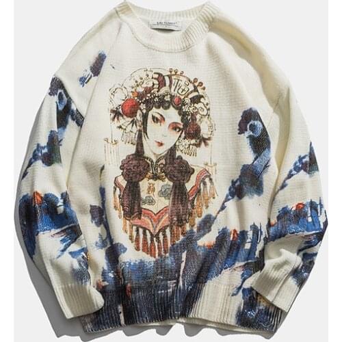 Chinese-Style Printed Long-Sleeve Sweater Neutral for Men and Women the Same Paragraph