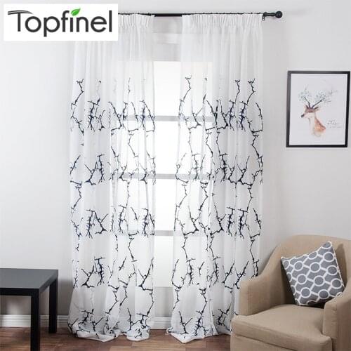 Topfinel Branch Pattern White Sheer Curtains Window Tulle Curtains for Living Room Bedroom Tulle for Kitchen Cafe Window Curtain