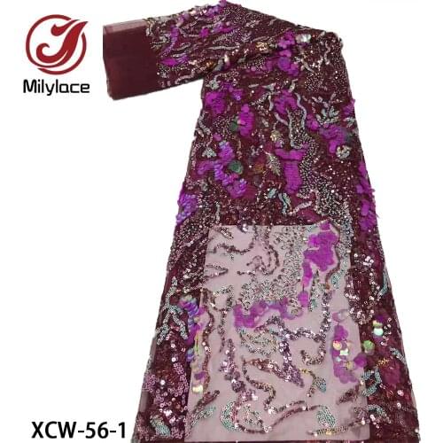Nigerian Net Mesh Lace Fabric with Sequins High Quality African French Sequence Lace Fabric for Wedding Dress Sewing XCW-56