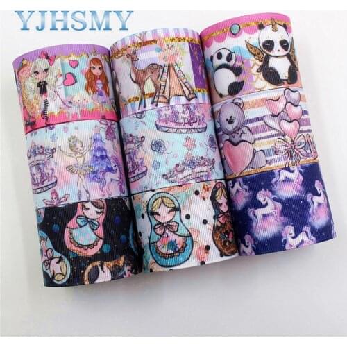 YJHSMY I-19225-468,38mm 5yards Cartoon Thermal transfer Printed grosgrain Ribbons,bow cap DIY handmade accessories decorations